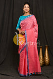 Pink and blue border handloom cotton saree