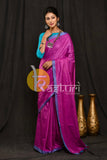 Purple and blue border handloom cotton saree