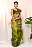 Black and yellow shibori tie dye print handloom cotton saree