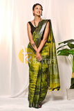 Black and yellow shibori tie dye print handloom cotton saree