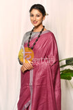 Magenta and grey border handloom cotton saree