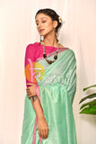Light green and pink border handloom cotton saree