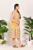 Beige multicolor kalamkari prints flared cotton dress