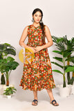 Rust multicolor kalamkari prints cotton maxi dress