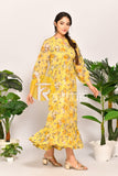 Yellow floral print georgette maxi dress