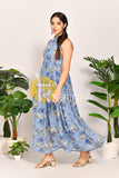 Sky blue floral print georgette maxi dress