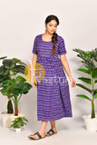 Purple printed ikkat cotton flared maxi dress