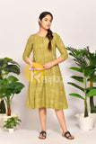 Olive green pure cotton a-line dress