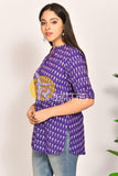 Purple printed ikkat cotton tunic top