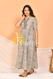 Grey black embroidered flared a-line cotton kurta and pant set