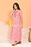 Pink black embroidered flared a-line cotton kurta and pant set