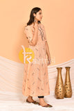 Peach black embroidered flared a-line cotton kurta and pant set