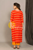 Orange yellow printed ikkat cotton kurta and pant set