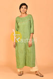 Sea green and cream katan silk chanderi kurta with pant set