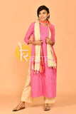 Pink and cream katan silk chanderi kurta with pant set