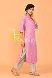 Pink and cream printed cotton kurta with pant set