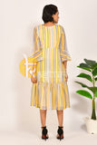 Yellow and multicolor stripes pattern georgette dress