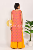Pink and yellow floral print cotton kurta with palazzo set