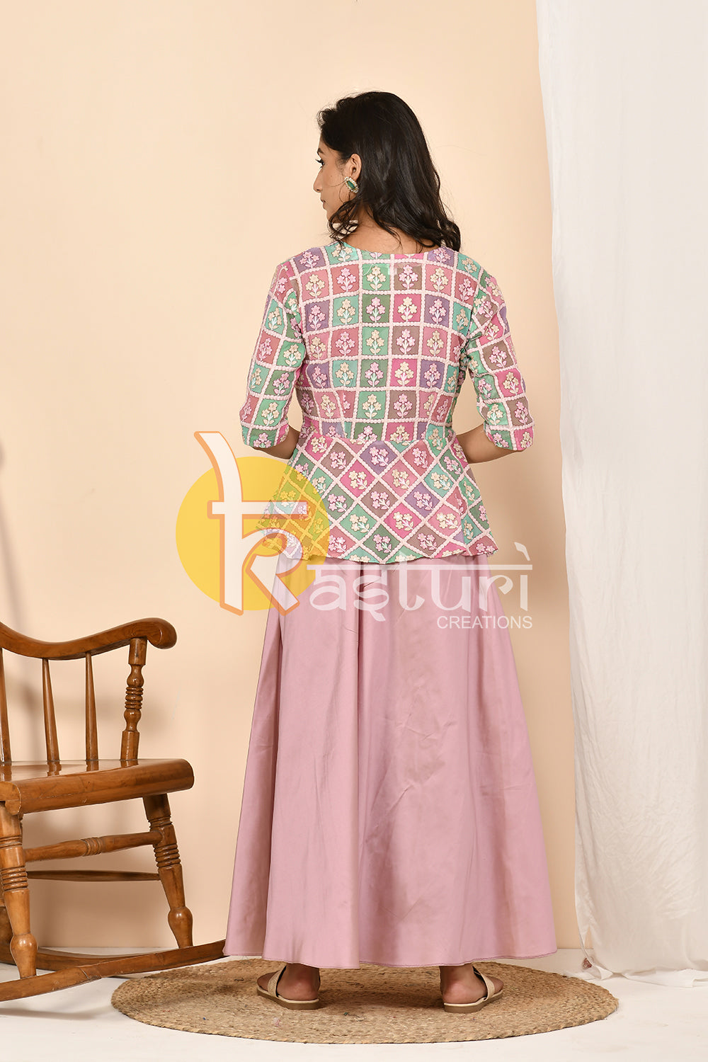 Mauve and multicolored top with skirt dress