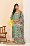 Green embroidered georgette long kurta with pant set