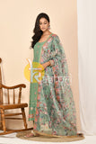 Green embroidered georgette long kurta with pant set