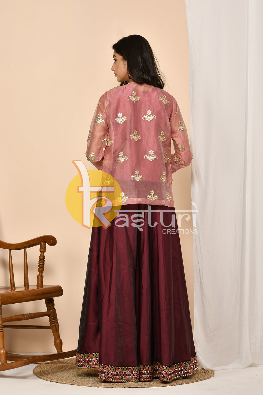 Wine pink sequence embroidered top with skirt dress