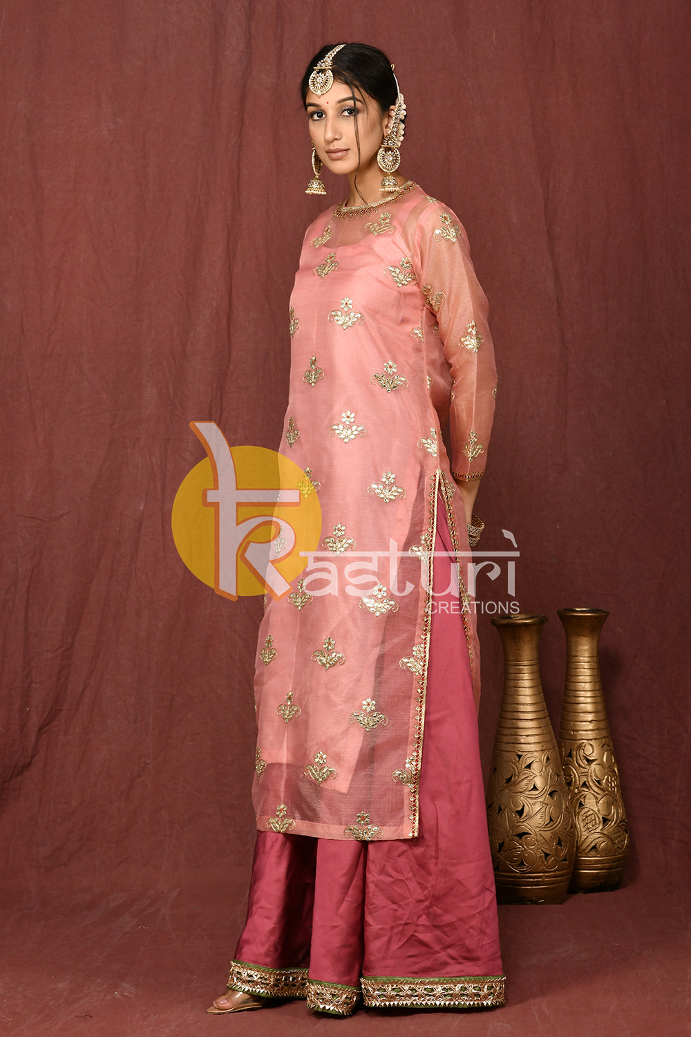 Pink mauve embroidered kurta and palazzo set